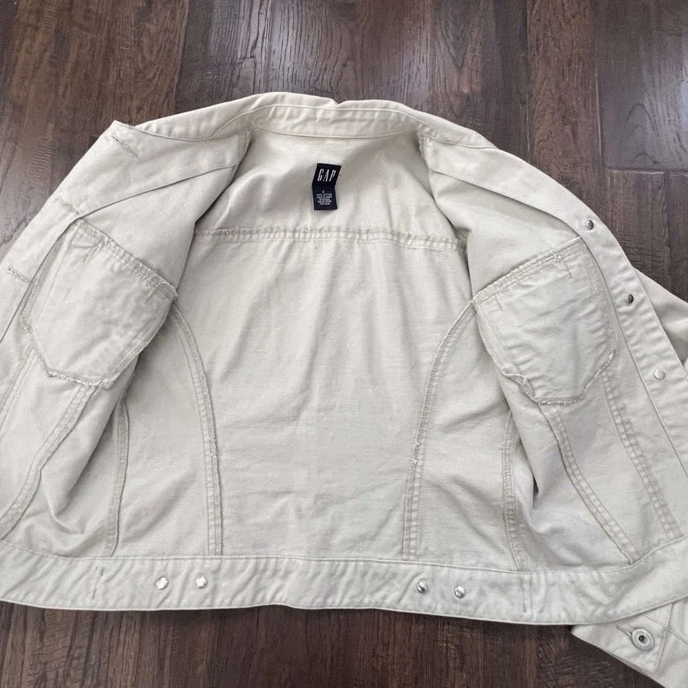 Vintage 90s Gap Womens‎ Beige Denim Short Jean Jacket Small Cotton Y2K Hippie